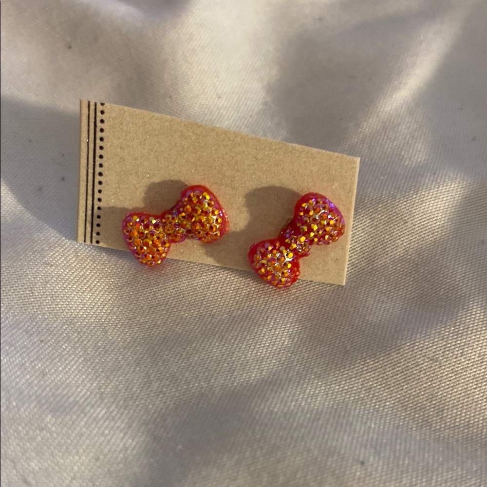 Sparkling Red and Gold Bow Earrings